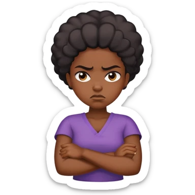 Angry Black girl with dark skin and crossed arms, frowning face sticker