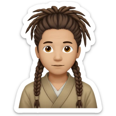 Casual person with tied-back dreadlock, asian sticker