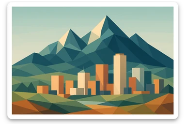 geometric low-poly design of a Colorado city and mountain landscape, modern and abstract sticker