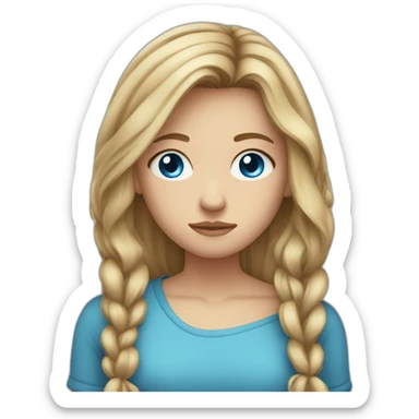 a teenager girl with long dark blond hair,tied hair, blue eyes sad sticker