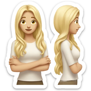 Blonde beauty girl long hair meditative pose two hands on chest sticker