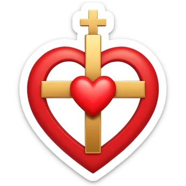A gold cross on a red heart  sticker