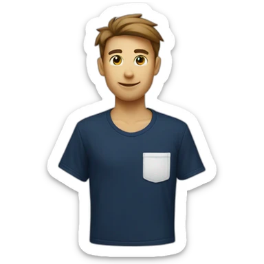 white tshirt with navy letter r on breast pocket sticker