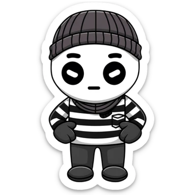 character with black and white striped shirt, black beanie, black mask over eyes sticker