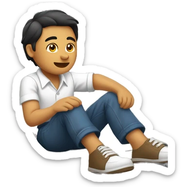 Filipino in white shirt sitting down on slide sticker