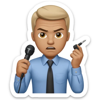 the male office manager yelling at her to stop with angry face and unpluggging her microphone cable
 sticker