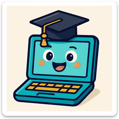 playful cartoon style laptop with a graduation hat sticker