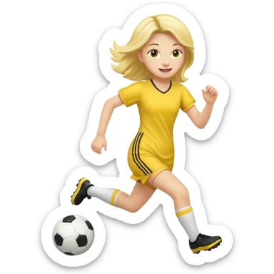kids play soccer in yellow dress sticker