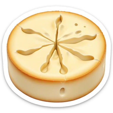 Cinematic Realistic Brie Cheese Emoji, featuring a creamy, soft-ripened cheese with a delicate rind rendered with lifelike detail and inviting, natural lighting. sticker