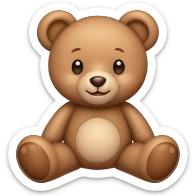 A teddy bear toy with a cute smiling face sticker