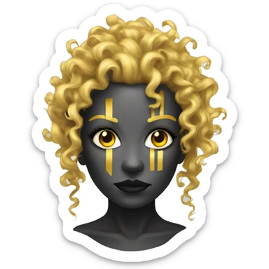 black metal female cyborg head with yellow gold curly hair sticker