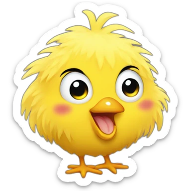 yellow fluffy chick laughing face sticker