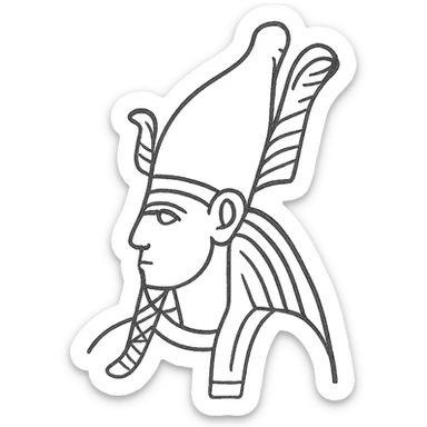 Osiris head with traditional Atef crown and stylized beard, hand drawn black outlined icon sticker