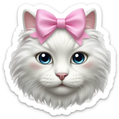 White fluffy cat with pink bow sticker