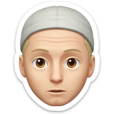 Create an iOS-style emoji of Eminem. Neutral facial expression, front-facing head only. Close-cut hair. Clean Apple emoji style, smooth shading, simple shapes, plain background. sticker