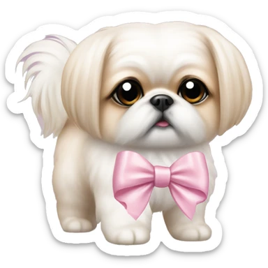 light pink ribbon bow on cute white Pekinese  sticker