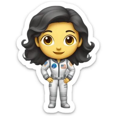 space explorer: female straight dark hair, full body, greeting and smiling sticker