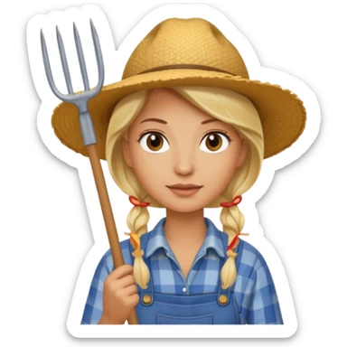 blonde farmer woman with pitchfork sticker