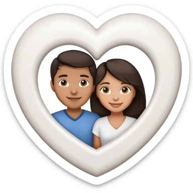A couple with dark brown hair and mixed skin tone inside a white heart sticker