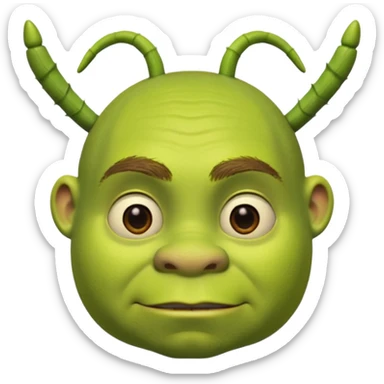 Shrek avec deux petites antennes-oreilles cylindriques plantées de chaque côté de la tête : elles sont courtes, épaisses, avec une ouverture ronde à l’extrémité.
 sticker