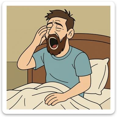Messi yawning and sitting up in bed sticker