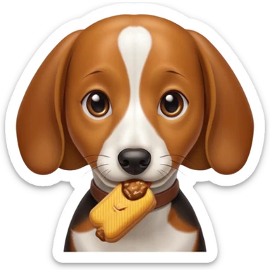 beagle dachshund mix with a treat sticker
