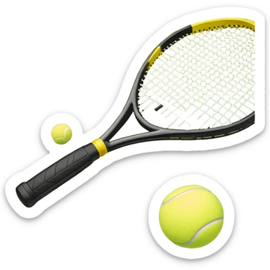 A tennis racket and ball on a grass or hardcourt surface, symbolizing the sport. The racket has a sleek design with tightly strung strings, while the bright tennis ball rests nearby, capturing the essence of precision, agility, and competition. sticker