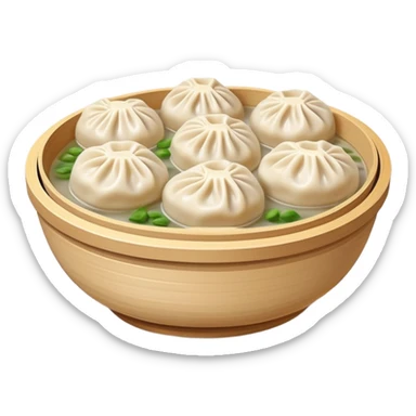 Hangzhou Xiaolongbao steamed soup dumplings with steam rising, simplified emoji style with bold outlines and bright colors, cartoon style Zhejiang specialty sticker