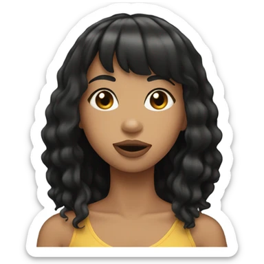 Instagram baddie lightskin with straight black hair and bangs blowing kiss sticker