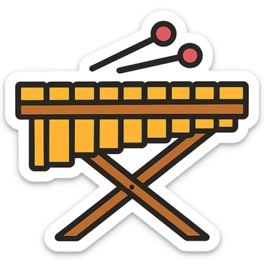 marimba de madera, instrumento musical, lineal color icon style sticker