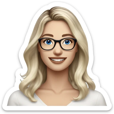 Shoulder length Balayage pale model lady with glasses and blue eyes happy  sticker