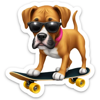 Cool Boxer dog on a skateboard with sun glasses on sticker