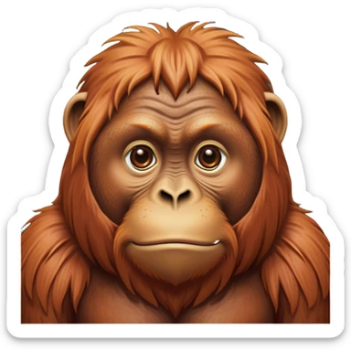 Cinematic Noble Orangutan Portrait Emoji, Poised and regal, with a robust, thoughtful build and deep, soulful eyes framed by rich, textured fur, Simplified yet sharp and sophisticated features, highly detailed, glowing with a soft, earthy glow, high shine, intelligent and contemplative, stylized with an air of ancient wisdom, focused and commanding, soft glowing outline, capturing the essence of a watchful and confident guardian that appears ready to step out of the screen with timeless authority! sticker