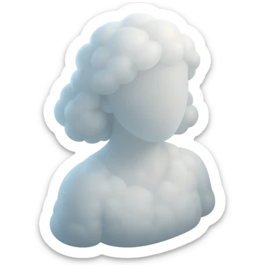 shoulder length faceless person, made entirely of white fluffy clouds, no shadows, matte glass style sticker