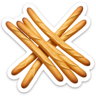 loose cluster of thin crunchy breadsticks with golden-brown slightly blistered surface and subtle curves, straight or slightly uneven sticks, crisp dry textures, rustic baked look, no packaging, no dip, no extras, soft lighting, subtle shadows, emoji scale sticker