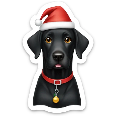 A black lab dog wearing a Santa hat sticker