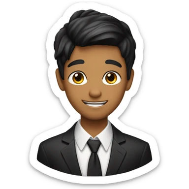 A boy with straight, black hair in a bun, tanned skin, black eyes, and a suit, with tears of joy streaming down his face. sticker