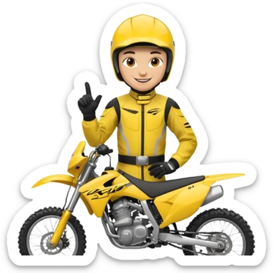 dirtbike rider in yellow gear signing autographs sticker