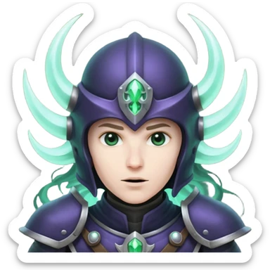 mystic knight with full face helmet and has he has eldricth powers sticker