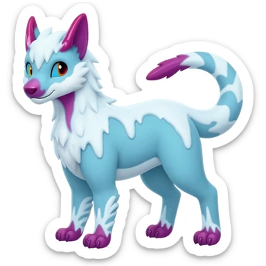 Rare realistic exotic adorable cold ice blue Snow White dark pink cute epic pretty beautiful handsome gorgeous aesthetic colorful vibrant Vernid-Trico-species-Fakemon-creature by LiLaiRa, 4 legs, 1 tail, random markings, (full body) sticker