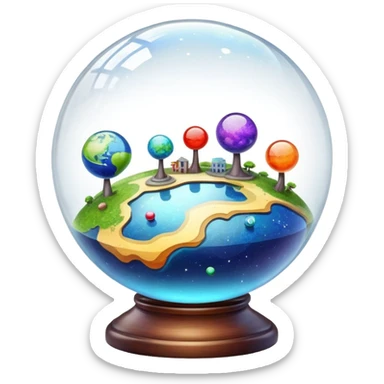 Tiny planets inside a glass globe dome sticker