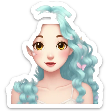 gorgeous anime pastel lady with butterflies and beautiful hair fairycore cottagecore sticker