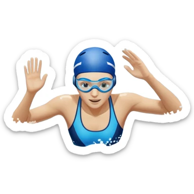 An icon showing a swimmer in mid-stroke, cutting through blue water with splashes around. The swimmer wears goggles and a swim cap, moving with power and grace. Transparent background emphasizes the athleticism, rhythm, and energy of swimming as a competitive and personal sport. sticker