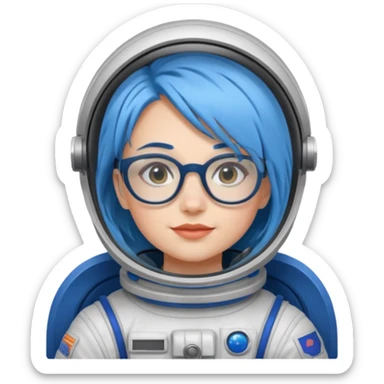 Female astronaut with blue hair, wear glasses, non helmet sticker