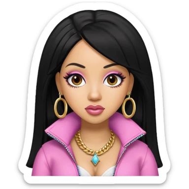 cardi b, pretty bratz baddie, black hair sticker
