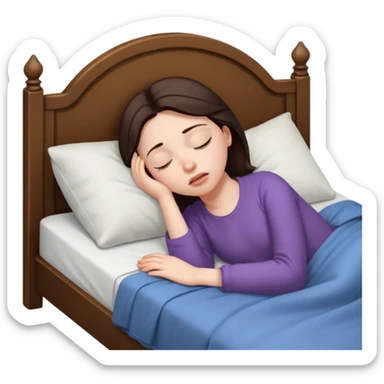 generate a girl brunette sleeping in bed. Looking upset sticker