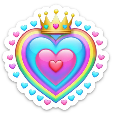 neon heart with a rainbow bow with heart pattern on the bow and a crown sticker