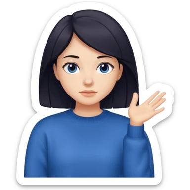 a girl with dark hair and a bluish sweater sticker