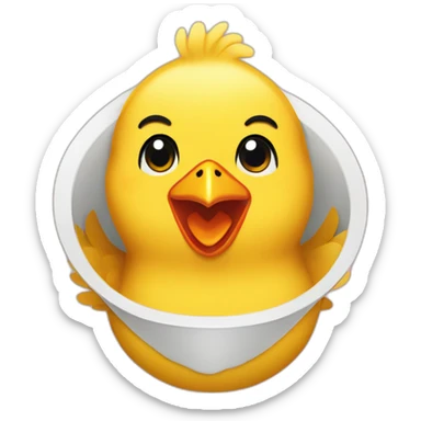 yellow chicken with bib that says Let's Eat! sticker