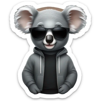A koala wearing stylish sunglasses and a black sweatshirt  sticker